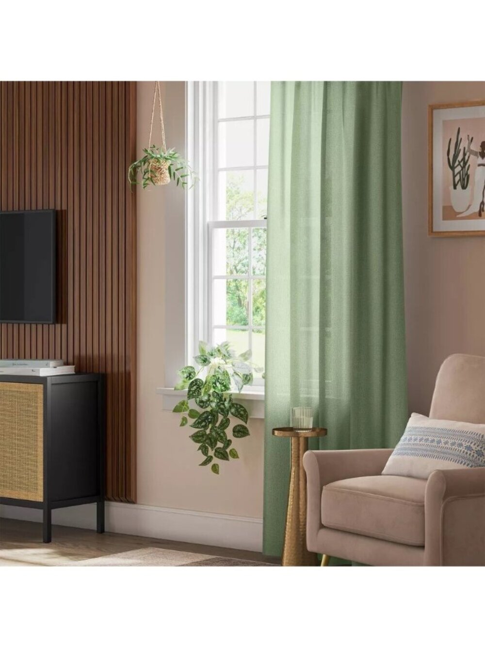 Threshold Farrah Sage Green Light Filtering Single Curtain Panel 54" x 84" Each
